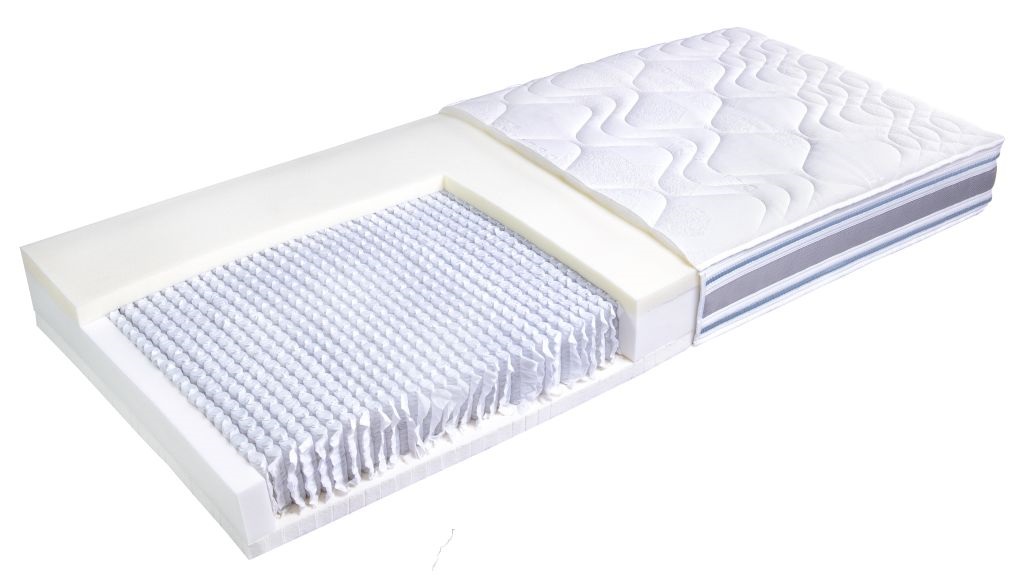 Materac z kieszeniami z warstwą pianki termoelastycznej oraz lateksu